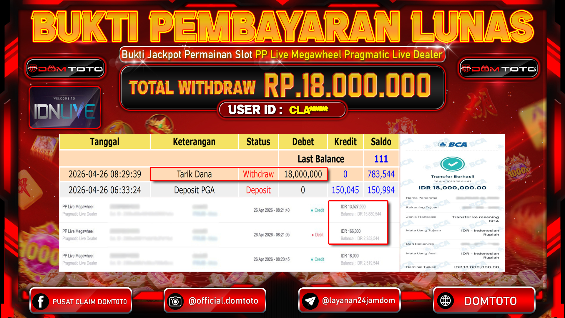 JACKPOT GAME LIVE PP Live Megawheel ragmatic Live Dealer 26 APRIL 2026